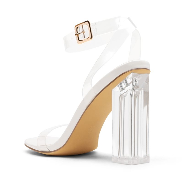 Square Toe Clear Chunky Heel Sandals - WHITE CLEAR - 4